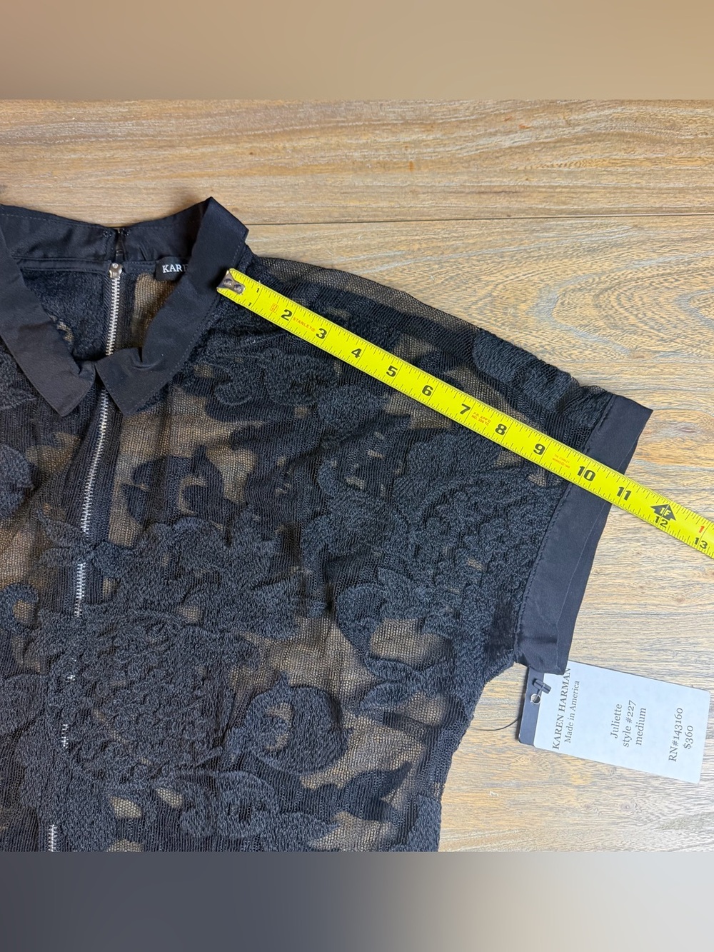 Black Sheer Lace Collared Women's Blouse - Picture 5 of 11